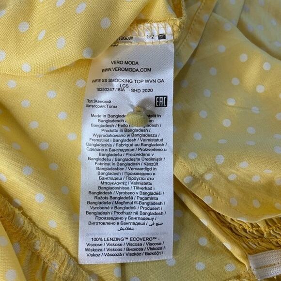 Vero Moda Boho Smocked Button Front Polka Dot Top Sz XL/Extra Large Yellow NWT - Picture 7 of 7